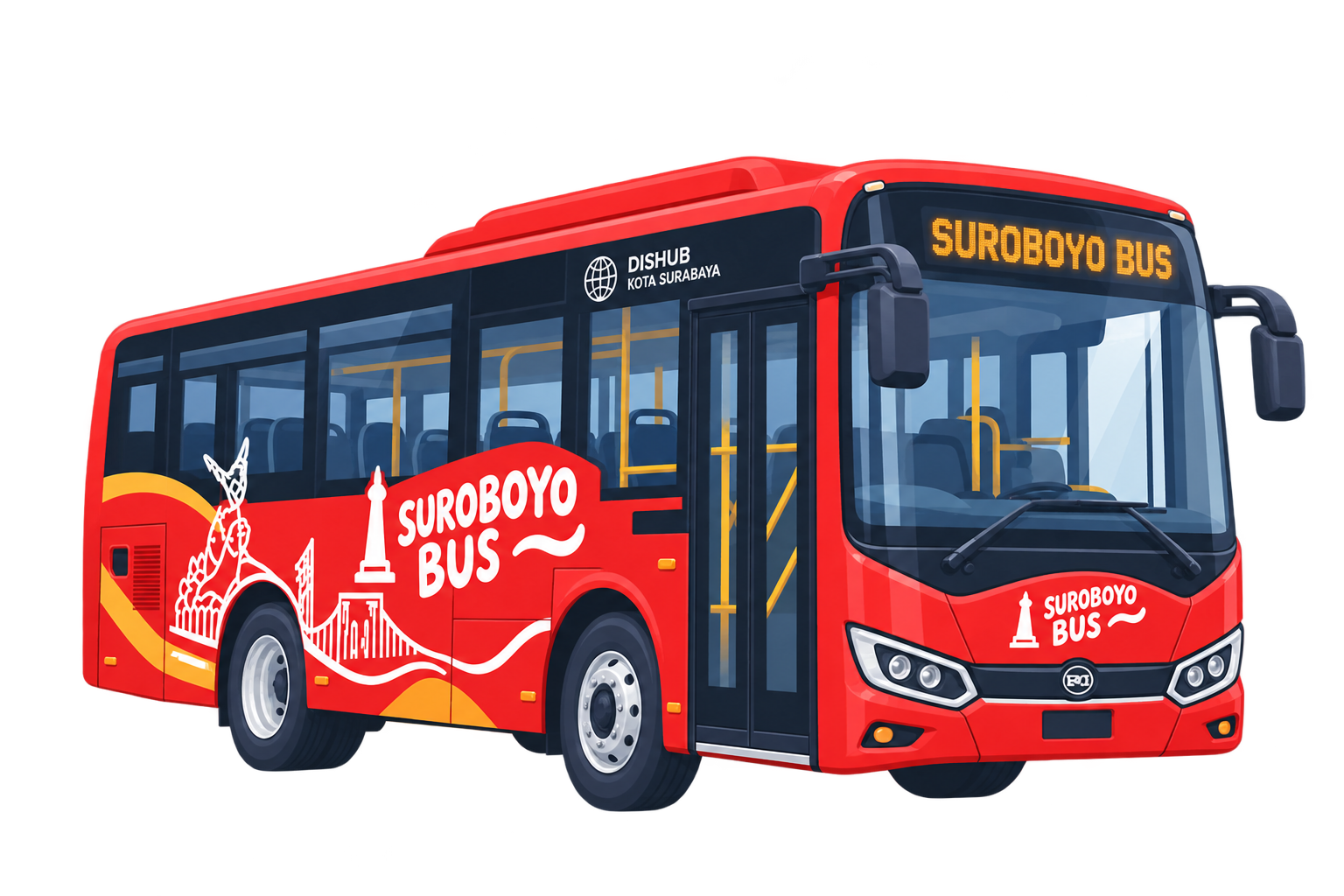 Suroboyo Bus merah melaju di Surabaya